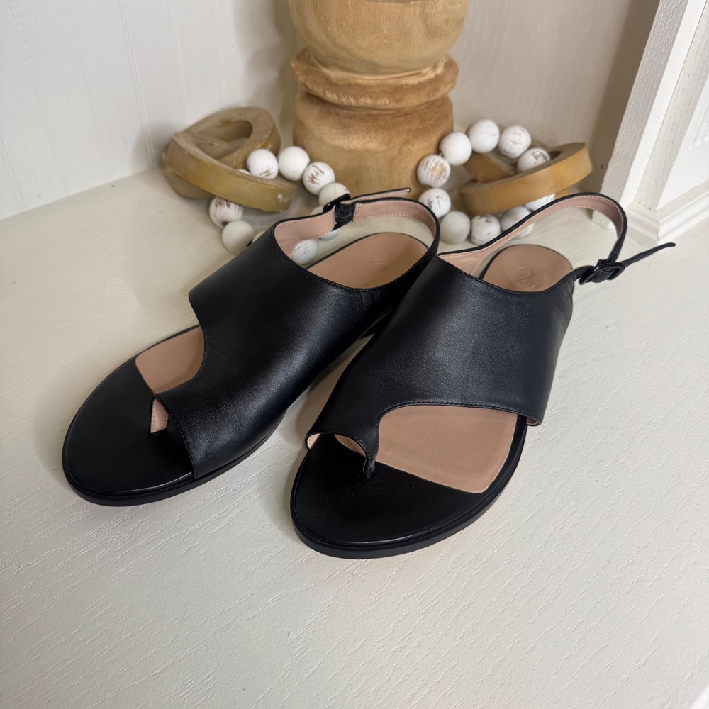 27 Edit Naturalizer Emma Black Leather Slingback Toe Loop Sandals Womens 11M